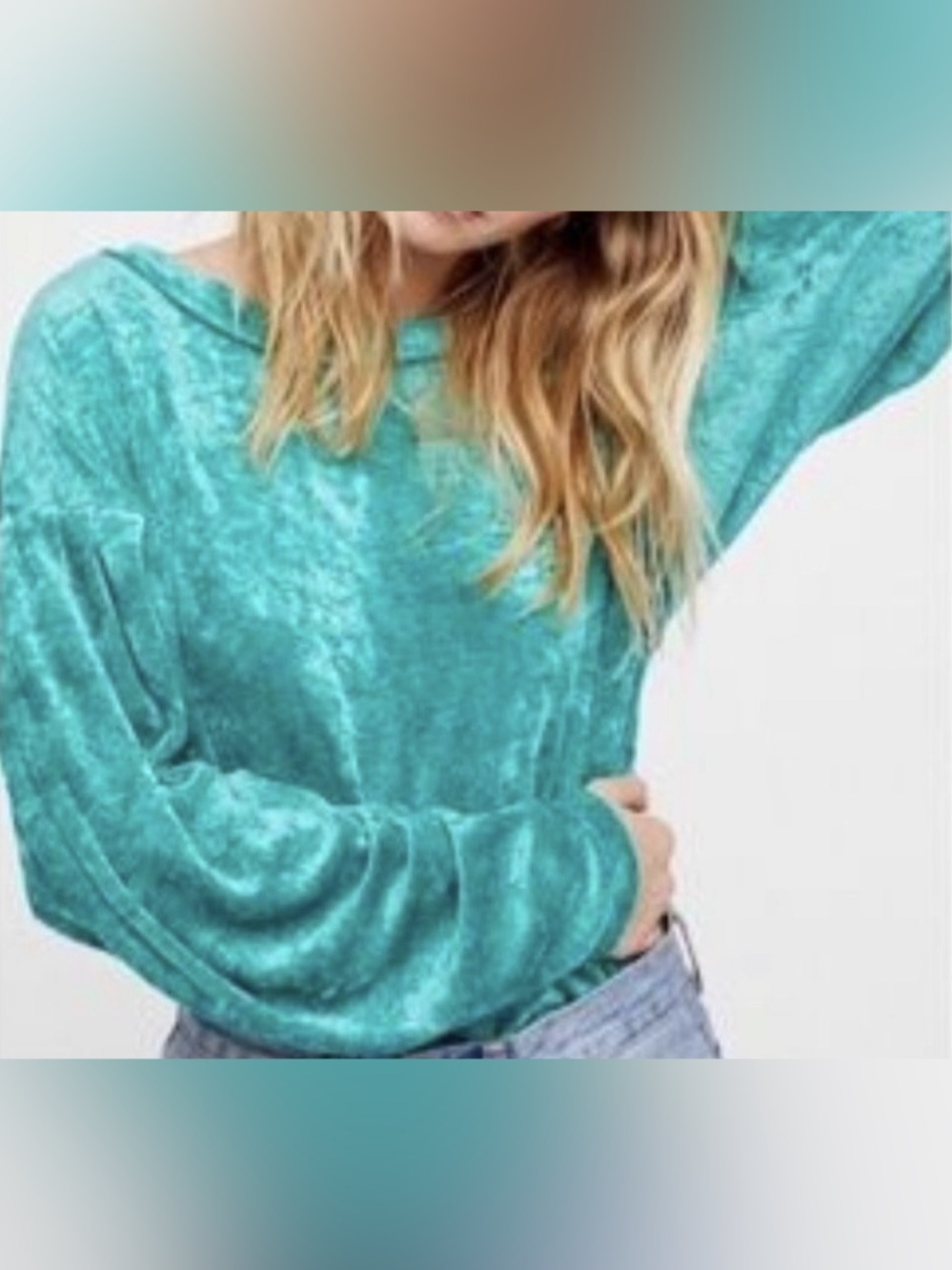 We The Free Teal Velvet Long Sleeve Oversized Top - Size XS